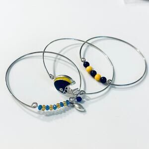 Stack of 3 Gold and Blue Football Bracelets